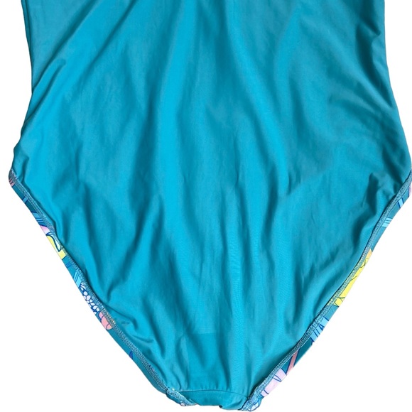 ModCloth The Kelsie Ruffle Blue Floral Plunge Neck One Piece Swimsuit Sz L - Picture 16 of 16